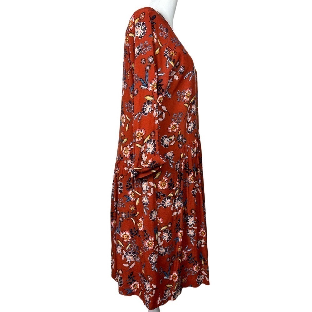Garnet Hill Red Floral V Neck Midi Dress With Pockets Women’s Size 8 - Picture 2 of 9